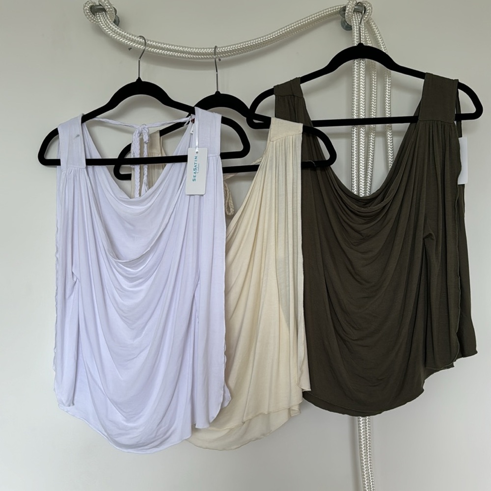 Jersey thin and soft cotton sexy tops in white, cream, military green, size S